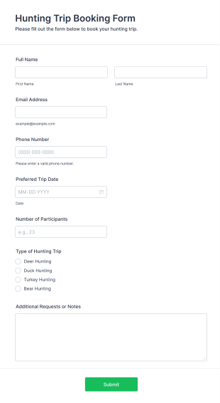 Hunting Trip Booking Form Template