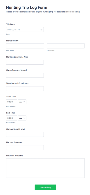 Hunting Trip Log Form Template