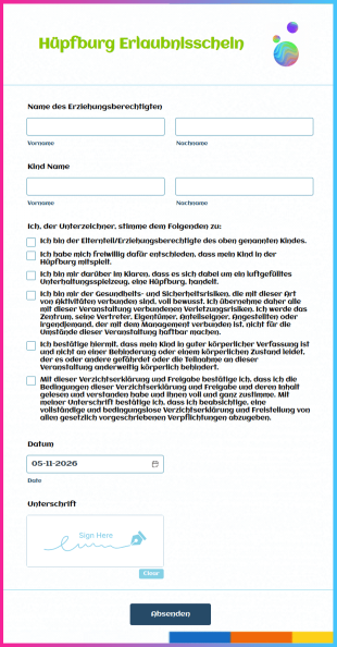 Hüpfburg Erlaubnisschein