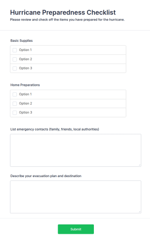 Hurricane Preparedness Checklist Form Template
