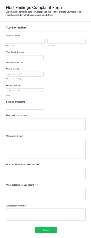 Hurt Feelings Complaint Form Template