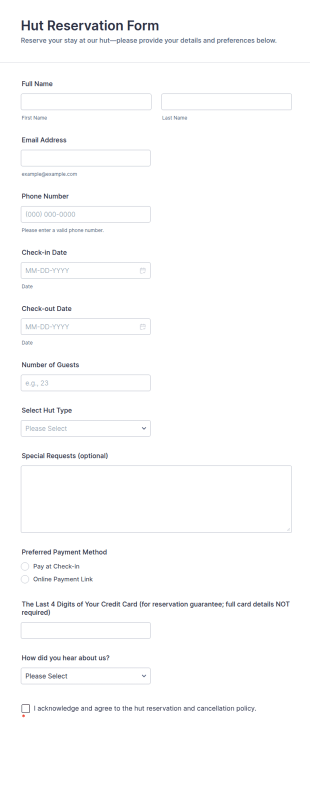 Hut Reservation Form Template
