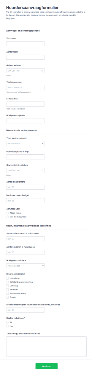 Huurdersaanvraag Form