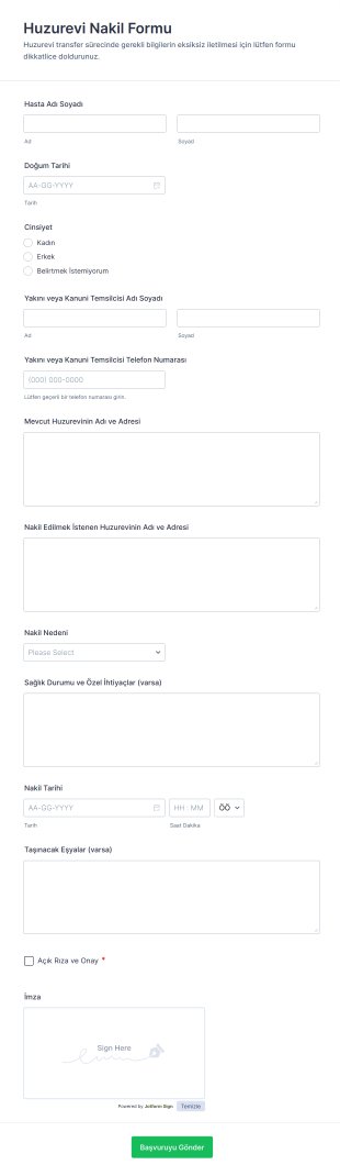 Huzurevi Nakil Form Şablonu