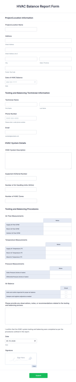 HVAC Balance Report Form Template