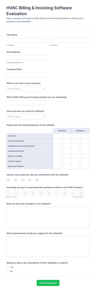 HVAC Billing & Invoicing Software Evaluation Form Template
