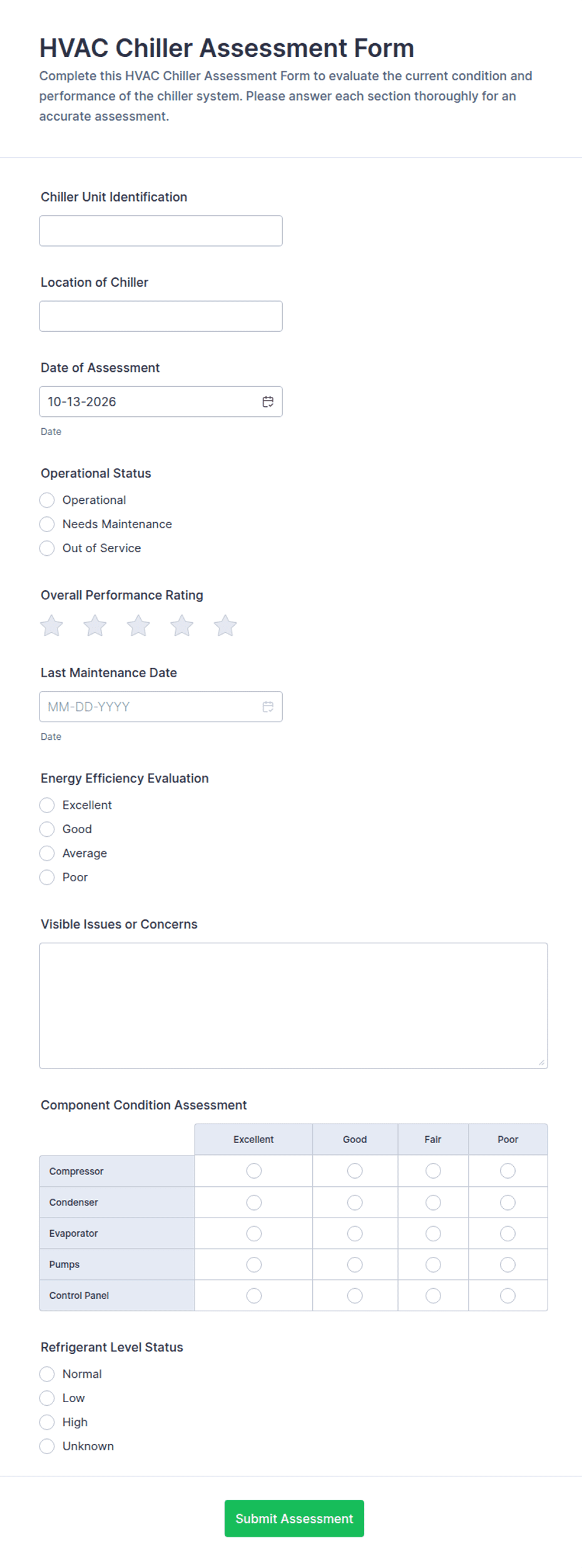 HVAC Chiller Assessment Form Template | Jotform