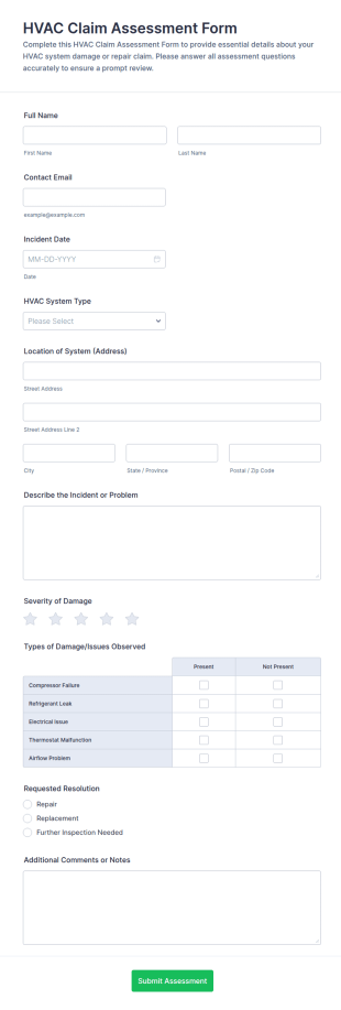HVAC Claim Assessment Form Template