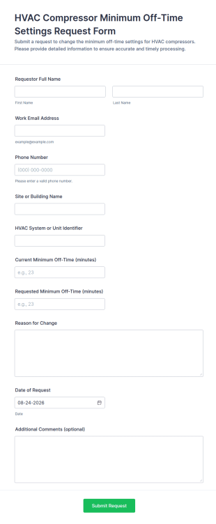 HVAC Compressor Minimum Off Time Settings Request Form Template