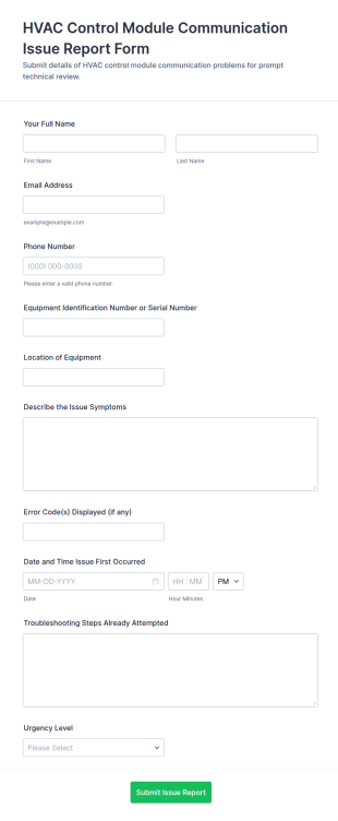 HVAC Control Module Communication Issue Report Form Template