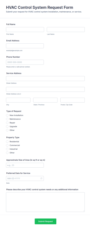 HVAC Control System Request Form Template