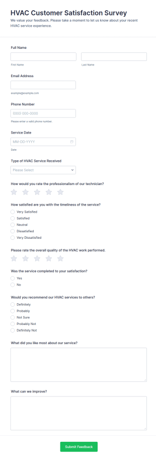 HVAC Customer Satisfaction Survey Form Template
