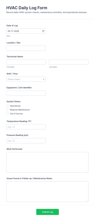 HVAC Daily Log Form Template