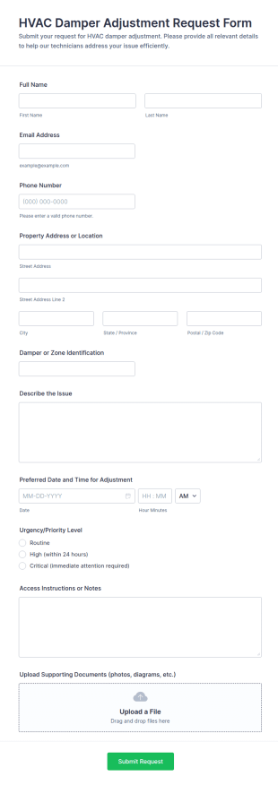 HVAC Damper Adjustment Request Form Template