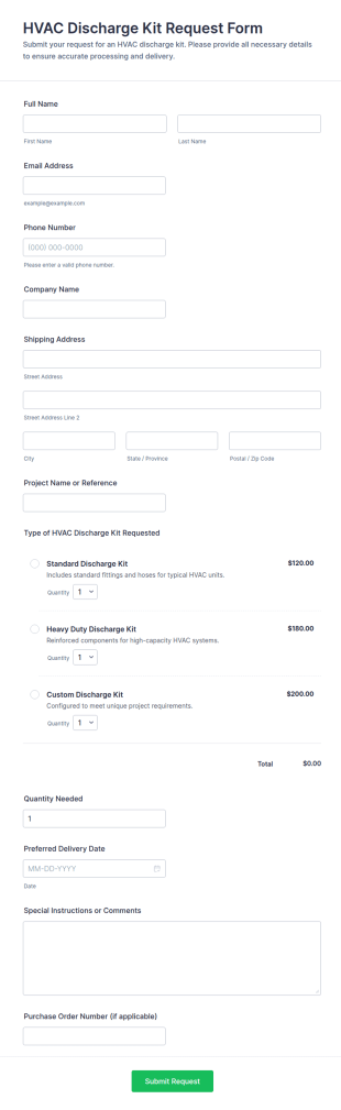 HVAC Discharge Kit Request Form Template