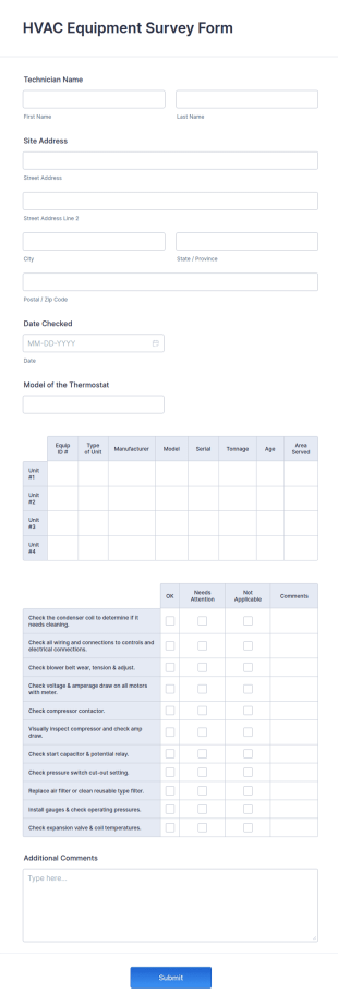 HVAC Equipment Survey Form Template