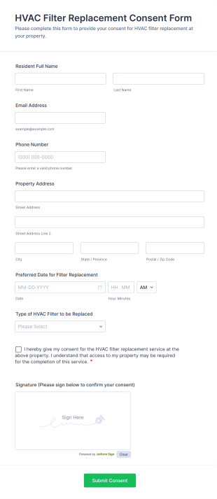 HVAC Filter Replacement Consent Form Template