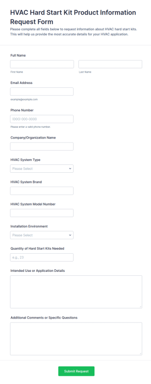 HVAC Hard Start Kit Product Information Request Form Template