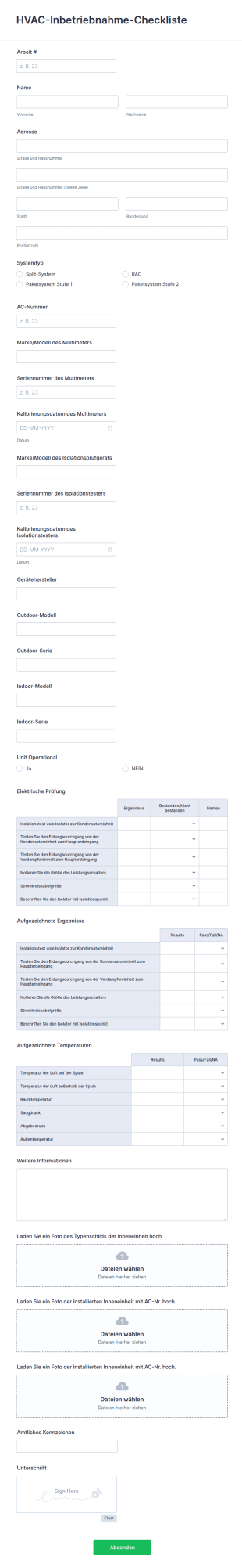 HVAC Inbetriebnahme Checkliste