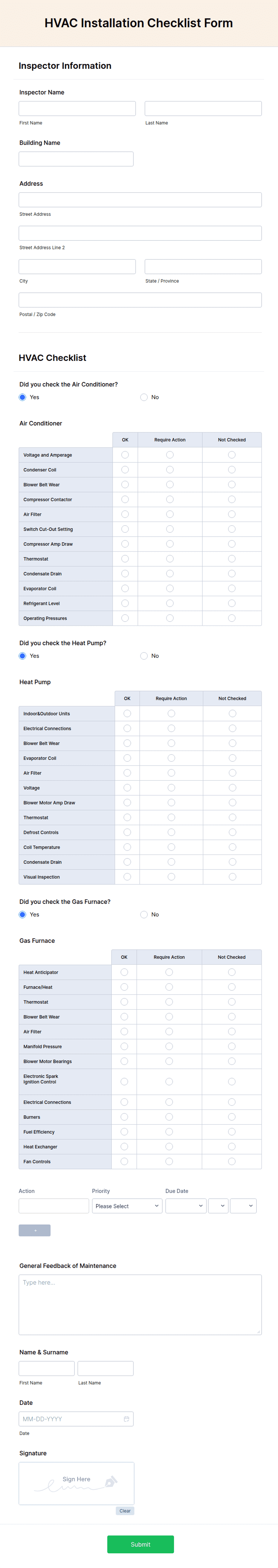 HVAC Installation Checklist Form Template | Jotform