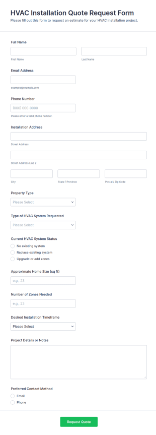 HVAC Installation Quote Request Form Template