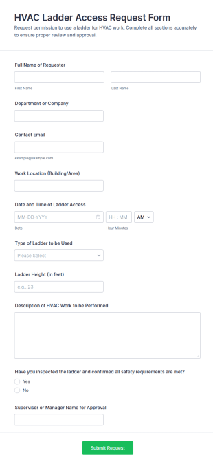 HVAC Ladder Access Request Form Template