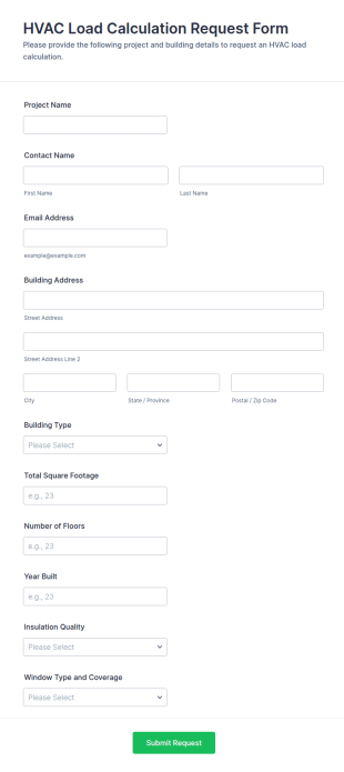 HVAC Load Calculation Request Form Template