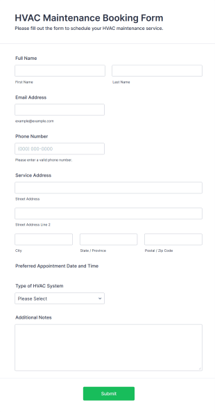 HVAC Maintenance Booking Form Template