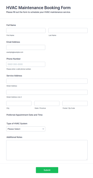 HVAC Maintenance Booking Form Template