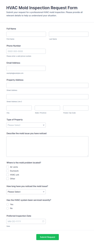HVAC Mold Inspection Request Form Template
