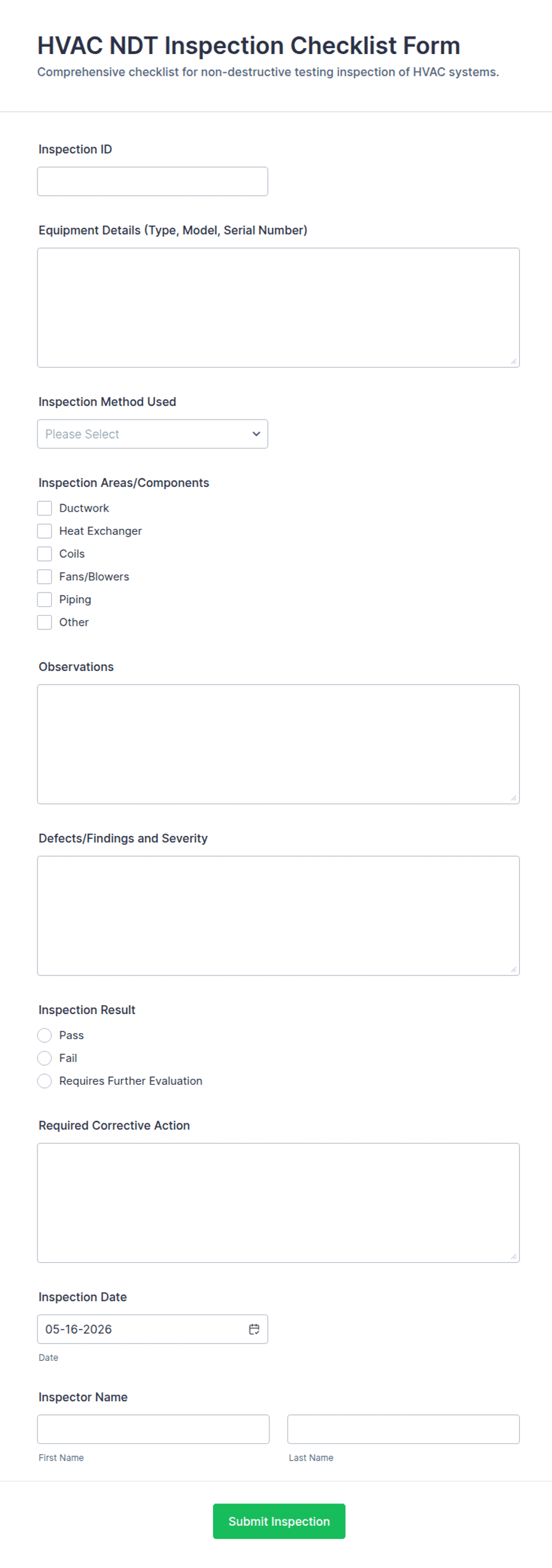 HVAC NDT Inspection Checklist Form Template | Jotform