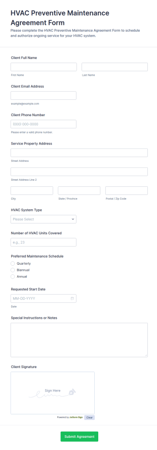 HVAC Preventive Maintenance Agreement Form Template