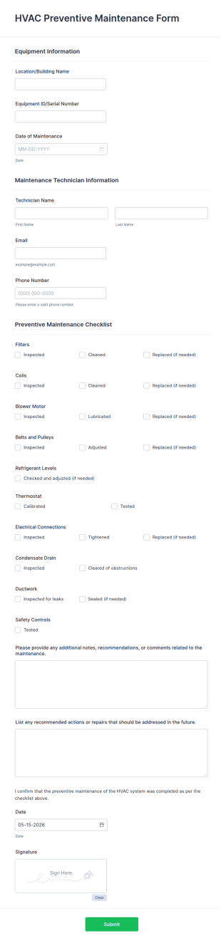 HVAC Preventive Maintenance Form Template