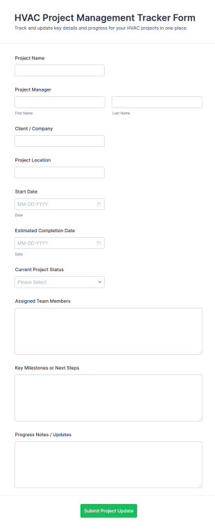 HVAC Project Management Tracker Form Template