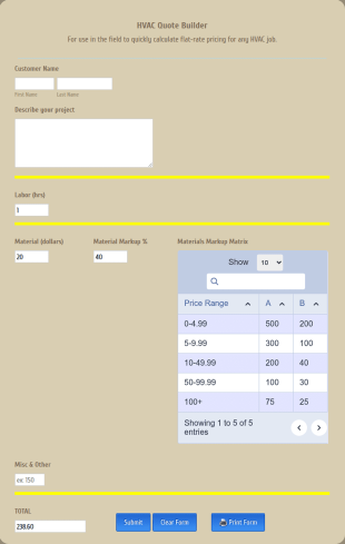HVAC Quote Form Template
