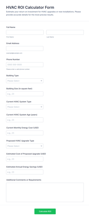 HVAC ROI Calculator Form Template