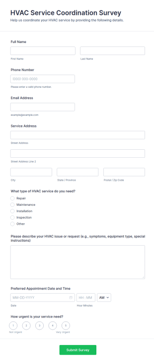 HVAC Service Coordination Survey Form Template