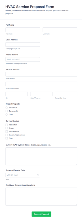 HVAC Service Proposal Form Template