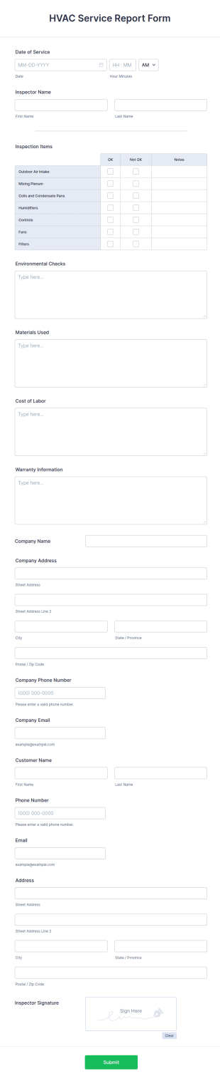 HVAC Service Report Form Template