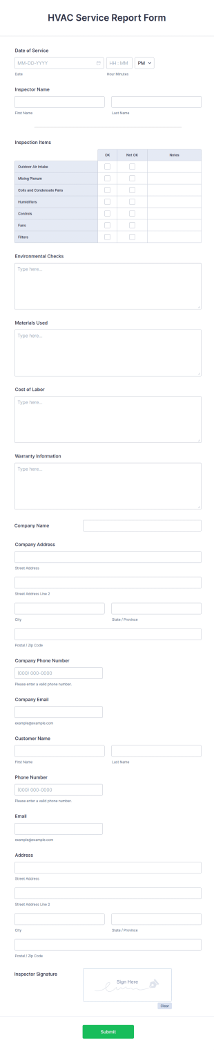 HVAC Service Report Form Template