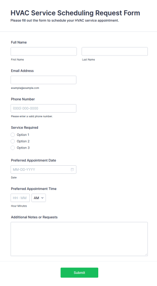 HVAC Service Scheduling Request Form Template