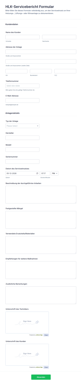 HVAC Servicebericht Formular