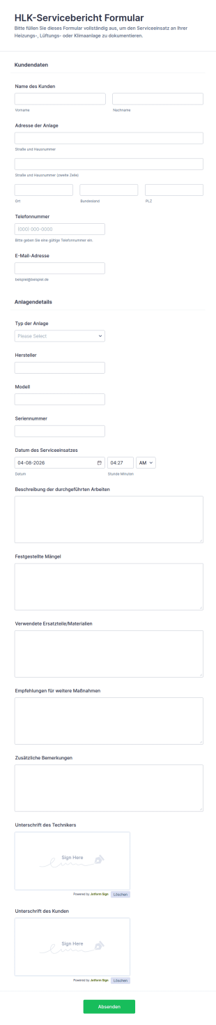 HVAC Servicebericht Formular