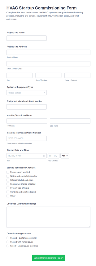 HVAC Startup Commissioning Form Template