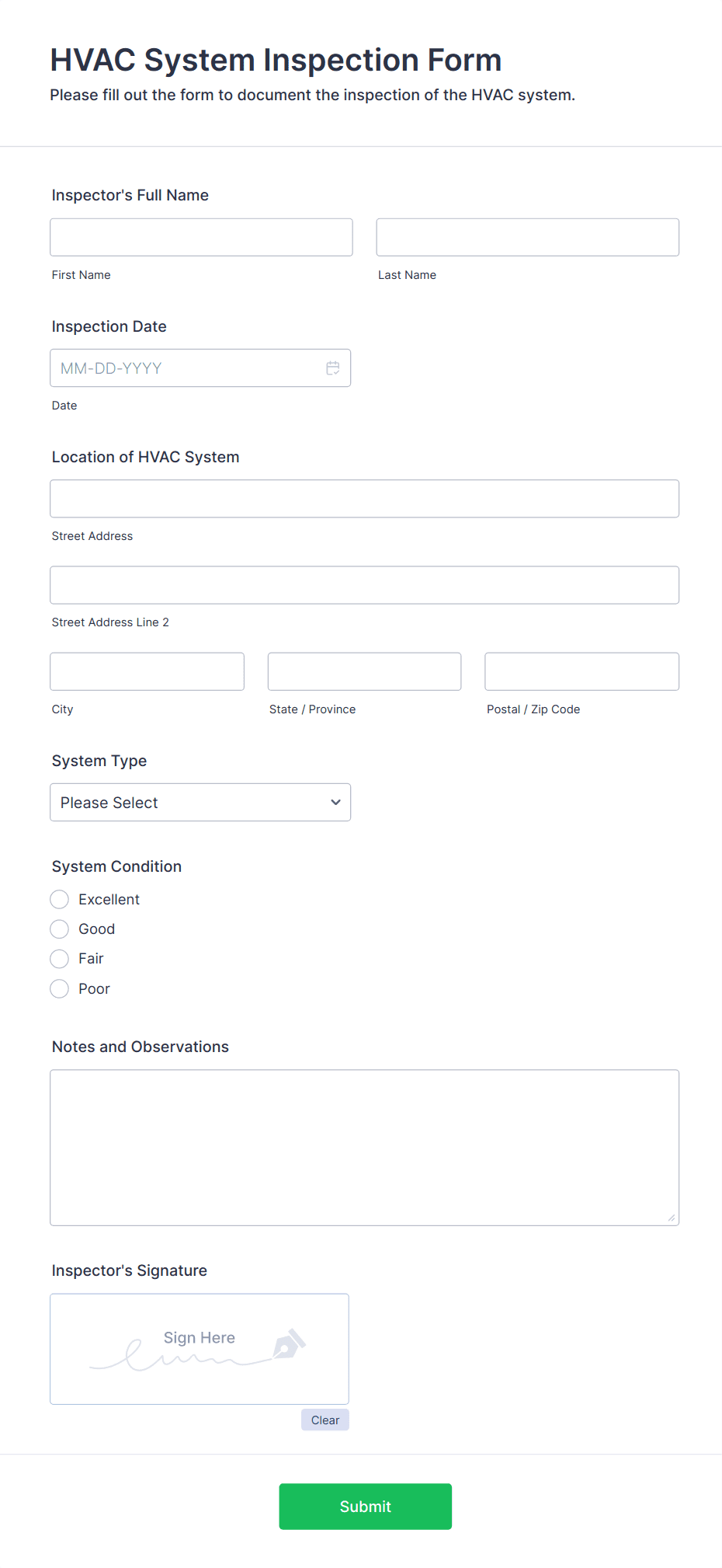 HVAC System Inspection Form Template | Jotform