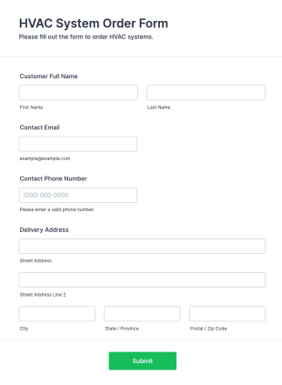 HVAC System Order Form Template