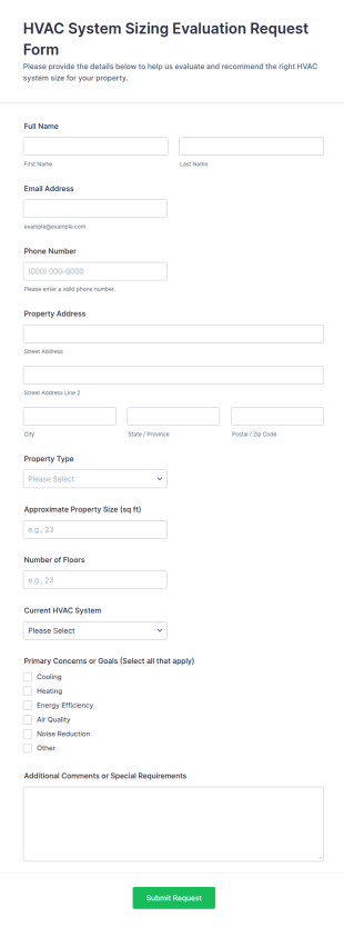 HVAC System Sizing Evaluation Request Form Template