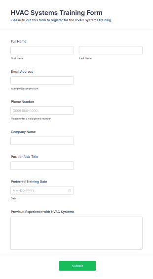 HVAC Systems Training Form Form Template
