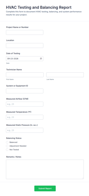 HVAC Testing And Balancing Report Form Template