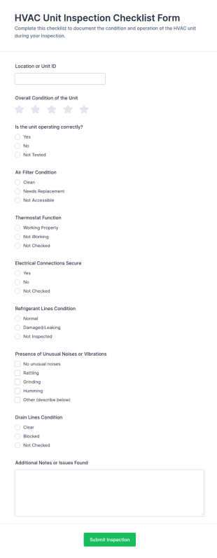 HVAC Unit Inspection Checklist Form Template